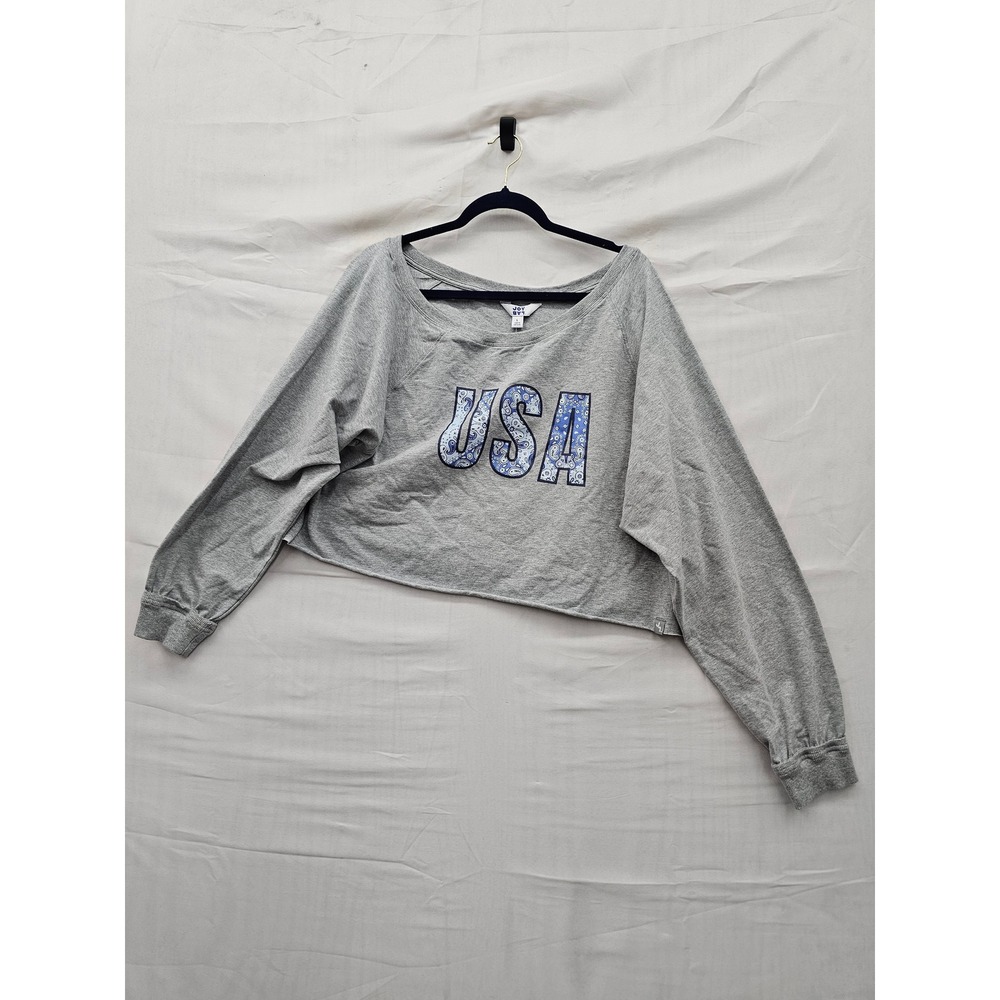 JoyLab Womens USA Graphic Pullover Top Gray Cotton Blend Athletic Size Large